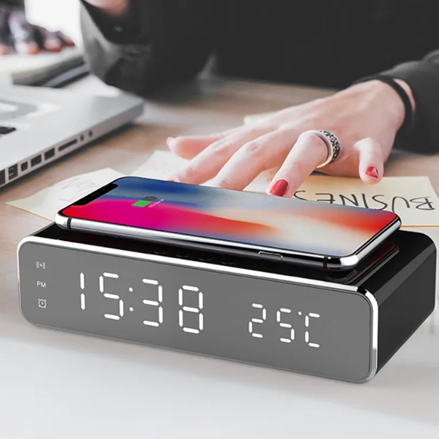 LED Electric Alarm Clock With Wireless Charger